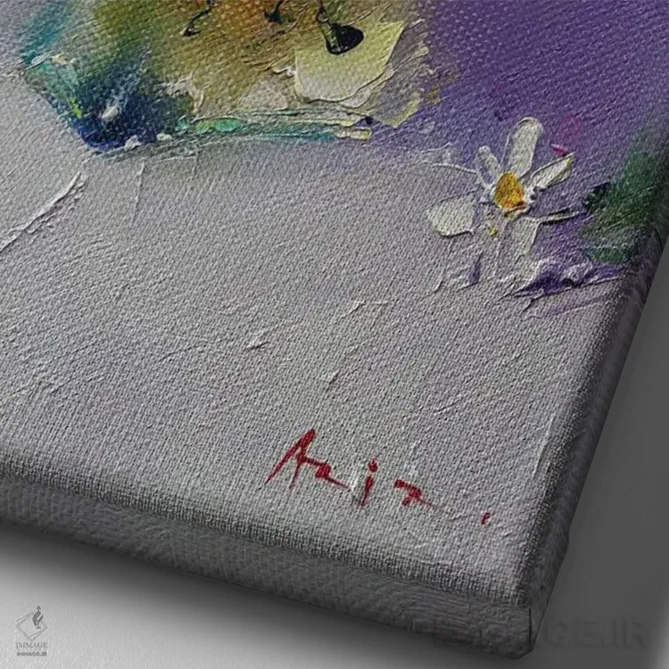 تابلو سفید و قرمز اثر عزیز سلیماناف - نمای نزدیک بافت بوم