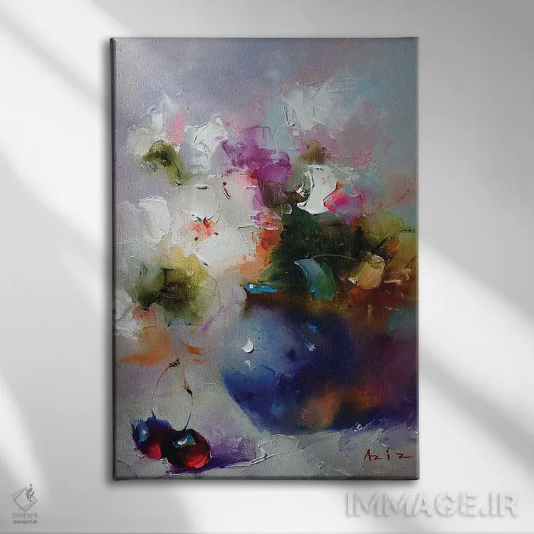 تابلو دستهگل زیبا اثر عزیز سلیماناف - نمای روبهرو روی دیوار