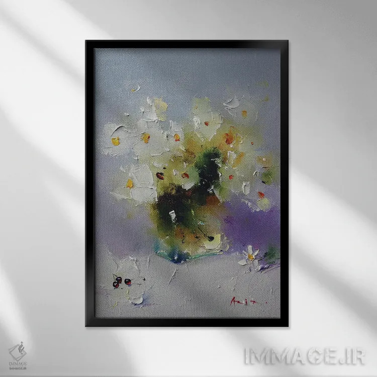 تابلو سفید و قرمز اثر عزیز سلیماناف - نمای قابدار مشکی