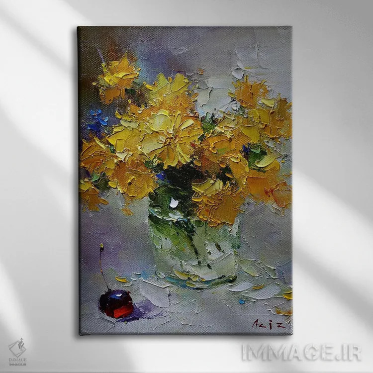 تابلو زرد و گیلاس اثر عزیز سلیماناف - نمای روبهرو روی دیوار