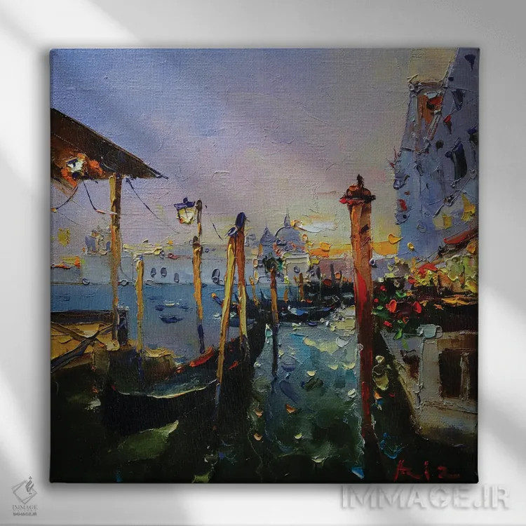 تابلو گوندولا در ونیز (قایق سنتی ونیزی) اثر عزیز سلیماناف - نمای روبهرو روی دیوار