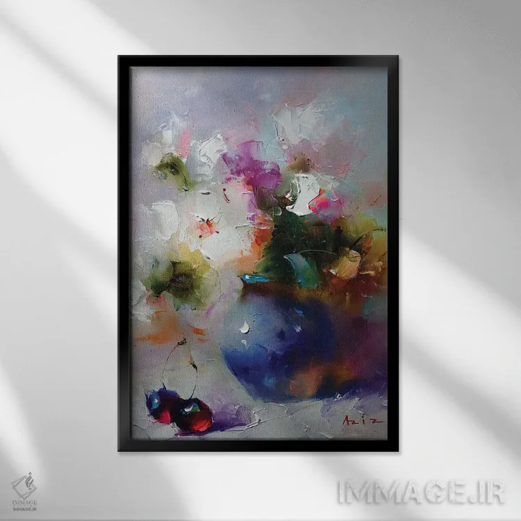 تابلو دستهگل زیبا اثر عزیز سلیماناف - نمای قابدار مشکی