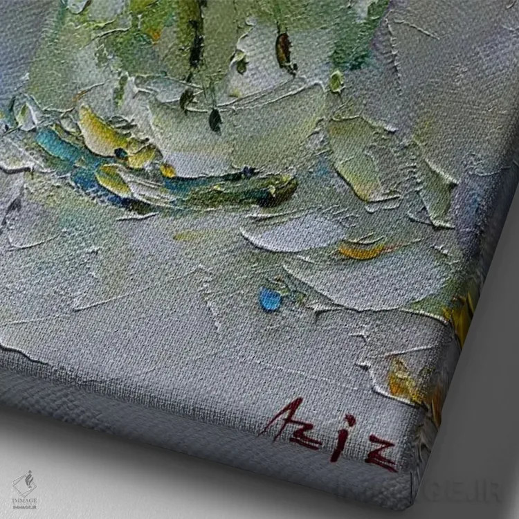 تابلو زرد و گیلاس اثر عزیز سلیماناف - نمای نزدیک بافت بوم