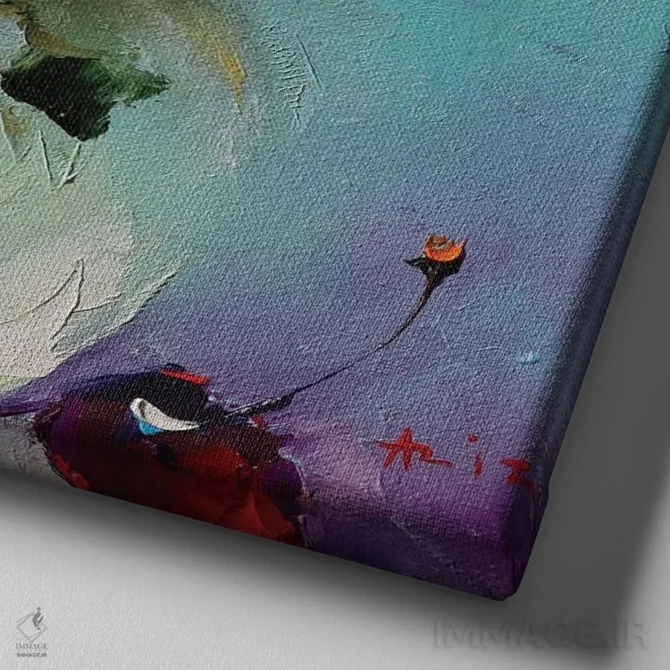 تابلو رز سرخ اثر عزیز سلیماناف - نمای نزدیک بافت بوم