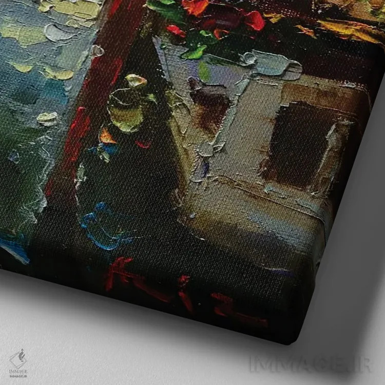 تابلو گوندولا در ونیز (قایق سنتی ونیزی) اثر عزیز سلیماناف - نمای نزدیک بافت بوم