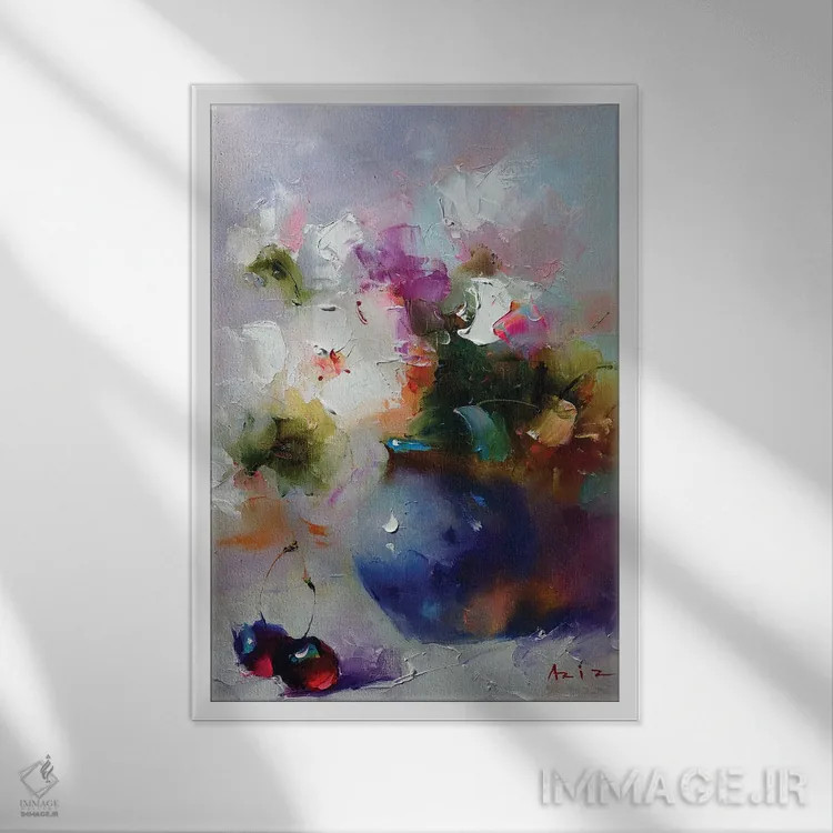 تابلو دستهگل زیبا اثر عزیز سلیماناف - نمای قابدار سفید