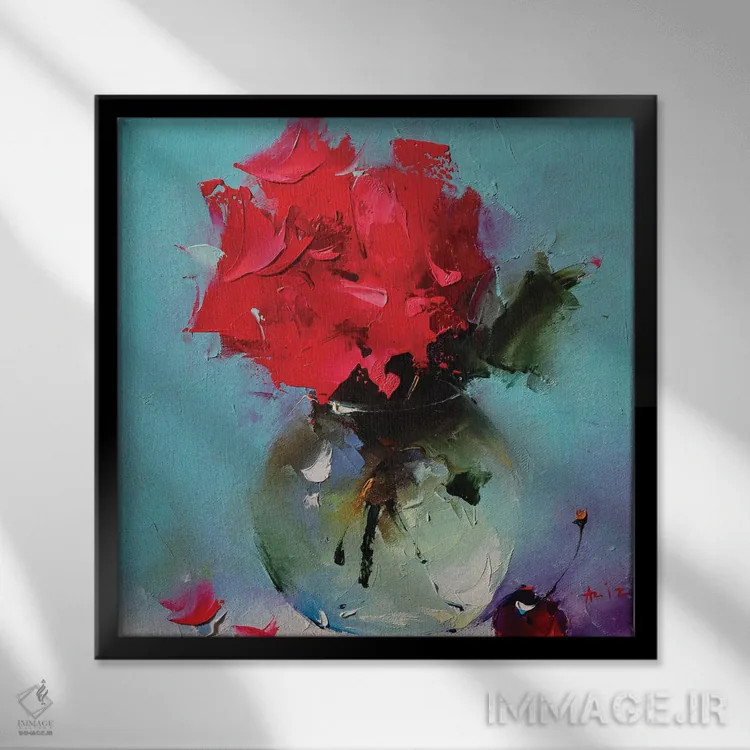 تابلو رز سرخ اثر عزیز سلیماناف - نمای قابدار مشکی