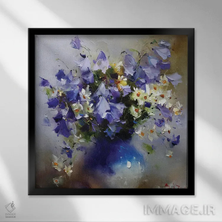 تابلو گلدان با زنگولهایها اثر عزیز سلیماناف - نمای قابدار مشکی