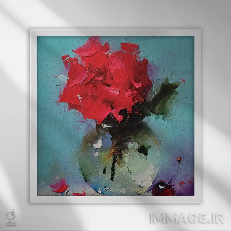تابلو رز سرخ اثر عزیز سلیماناف - نمای قابدار سفید