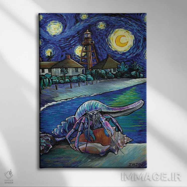 تابلو خرچنگ منزوی در شب پرستاره اثر آماندا زیرزو - نمای روبهرو روی دیوار