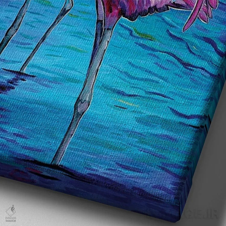 تابلو فلامینگوها در شب پرستاره اثر آماندا زیرزو - نمای نزدیک بافت بوم