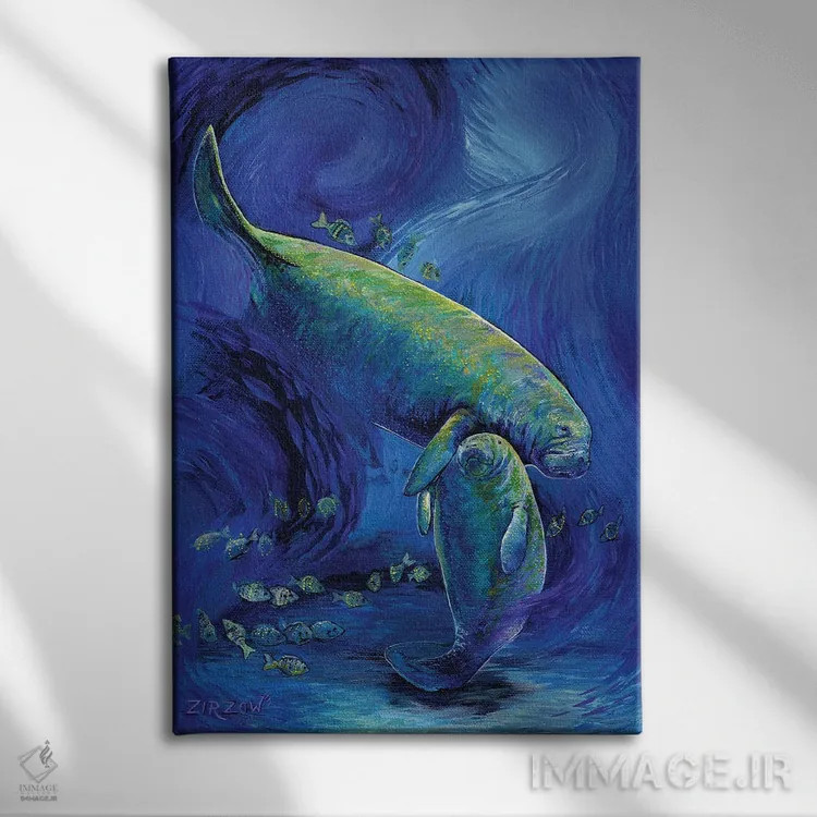 تابلو مادر و بچه گاو دریایی اثر آماندا زیرزو - نمای روبهرو روی دیوار