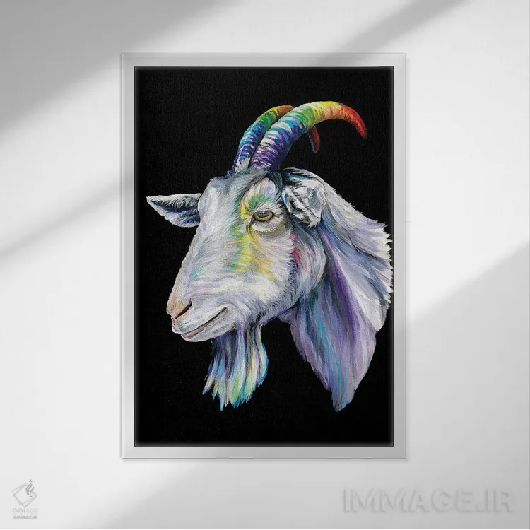 تابلو بز اثر آماندا زیرزو - نمای قابدار سفید