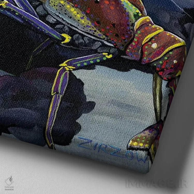 تابلو خرچنگ دریایی و ماهی آتشین (شیر و خاردار) اثر آماندا زیرزو - نمای نزدیک بافت بوم