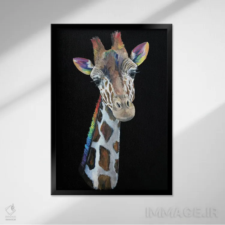 تابلو زرافه اثر آماندا زیرزو - نمای قابدار مشکی