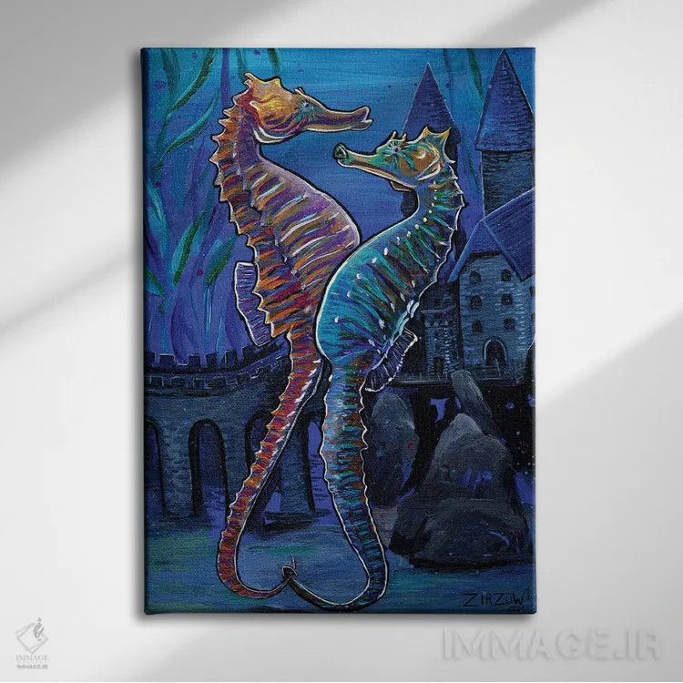 تابلو سرناد اسب دریایی اثر آماندا زیرزو - نمای روبهرو روی دیوار