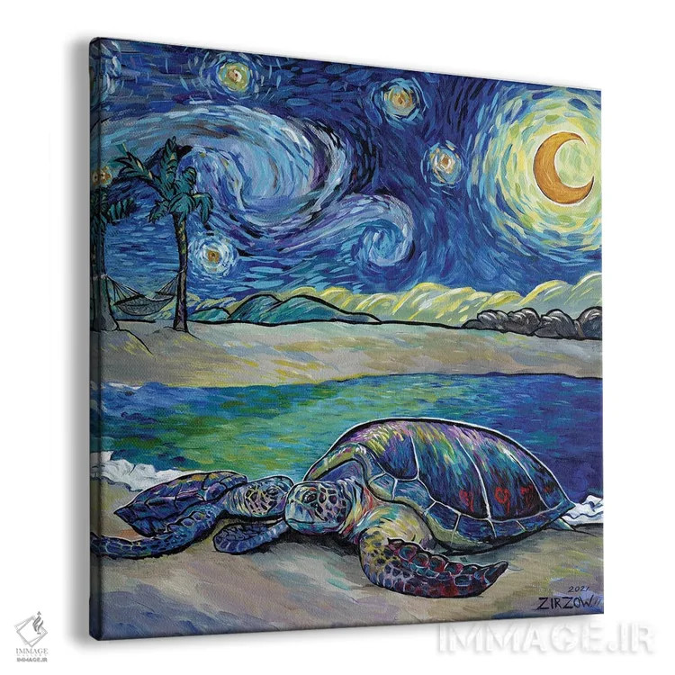 تابلو لاکپشتهای دریایی در شب پرستاره اثر آماندا زیرزو - نمای پرسپکتیو محصول