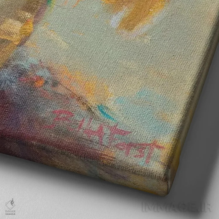 تابلو شکوفههای کره آبی اثر بث اِی فورست - نمای نزدیک بافت بوم