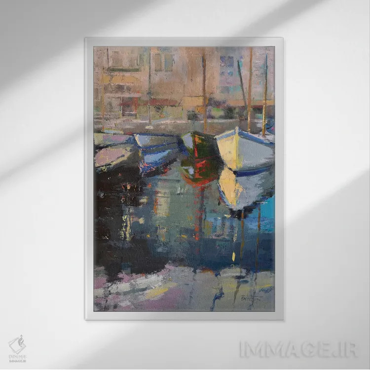 تابلو قایقهای والنسیا (اسپانیا) اثر بث اِی فورست - نمای قابدار سفید