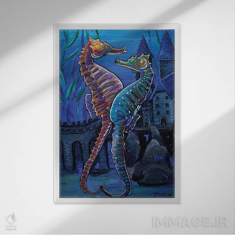 تابلو سرناد اسب دریایی اثر آماندا زیرزو - نمای قابدار سفید