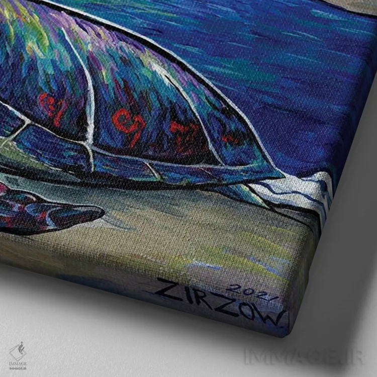 تابلو لاکپشتهای دریایی در شب پرستاره اثر آماندا زیرزو - نمای نزدیک بافت بوم