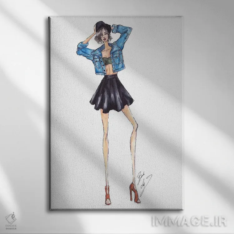 تابلو ژاکت جین اثر بروک اشلی - نمای روبهرو روی دیوار