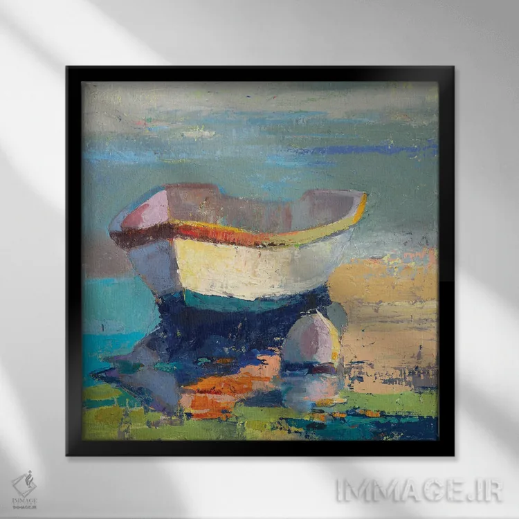 تابلو قایق سبز بطریای اثر بث اِی فورست - نمای قابدار مشکی