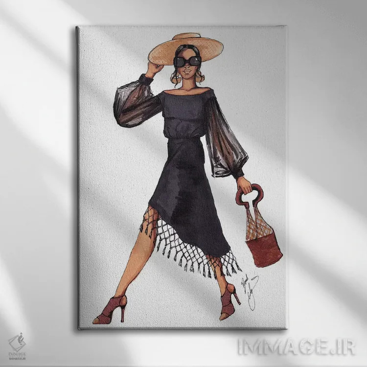 تابلو بانویی با لباس سیاه اثر بروک اشلی - نمای روبهرو روی دیوار