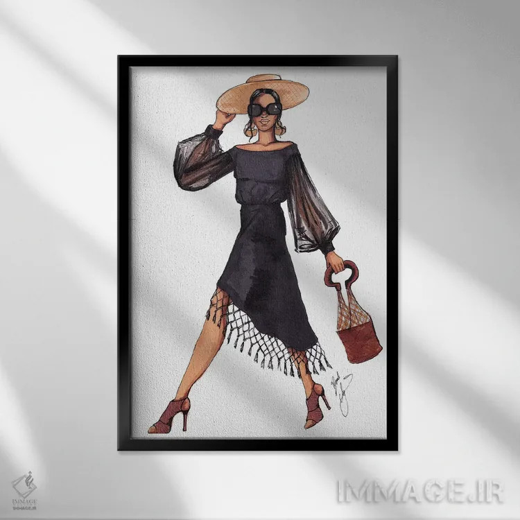 تابلو بانویی با لباس سیاه اثر بروک اشلی - نمای قابدار مشکی