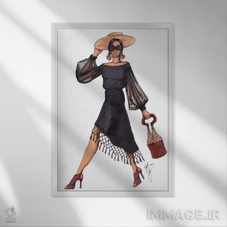 تابلو بانویی با لباس سیاه اثر بروک اشلی - نمای قابدار سفید