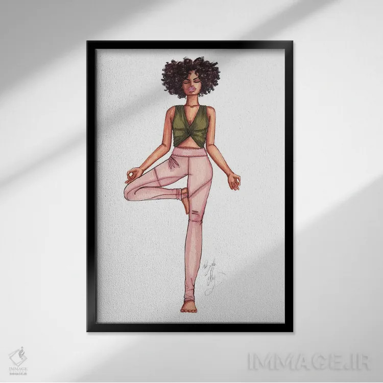 تابلو حرکت درخت (یوگا) اثر بروک اشلی - نمای قابدار مشکی