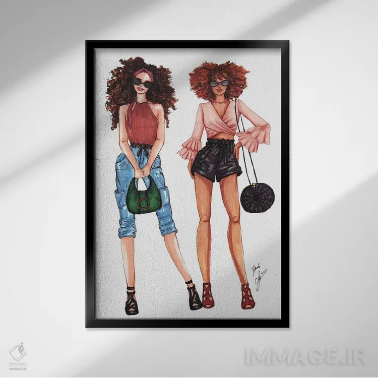 تابلو دختران شهری اثر بروک اشلی - نمای قابدار مشکی