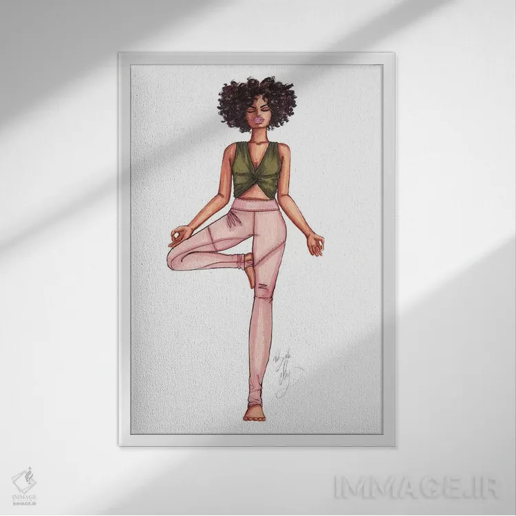 تابلو حرکت درخت (یوگا) اثر بروک اشلی - نمای قابدار سفید