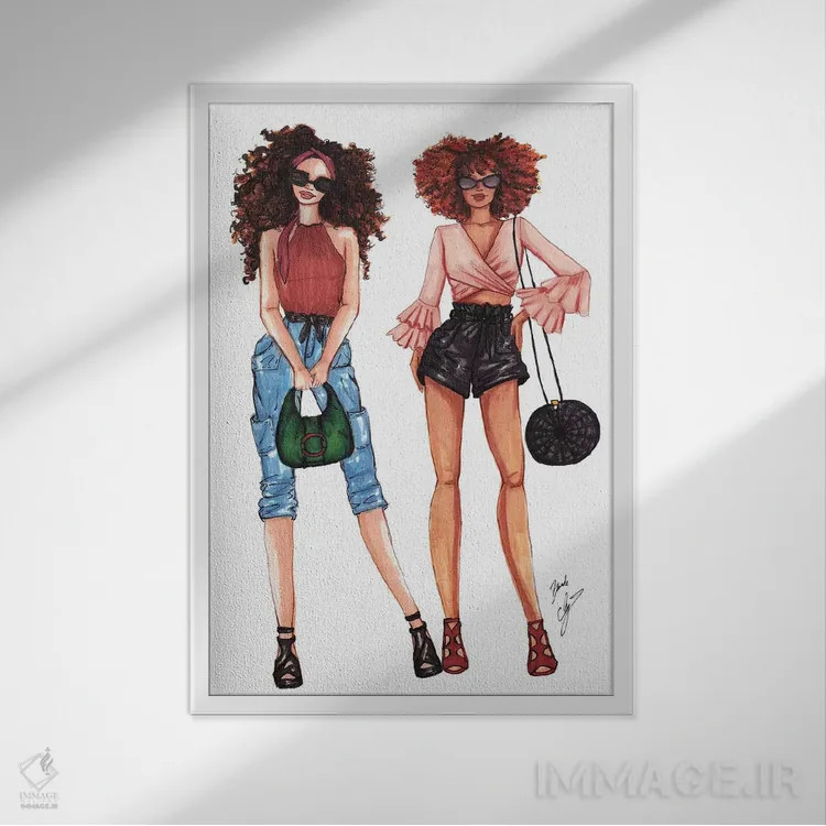 تابلو دختران شهری اثر بروک اشلی - نمای قابدار سفید