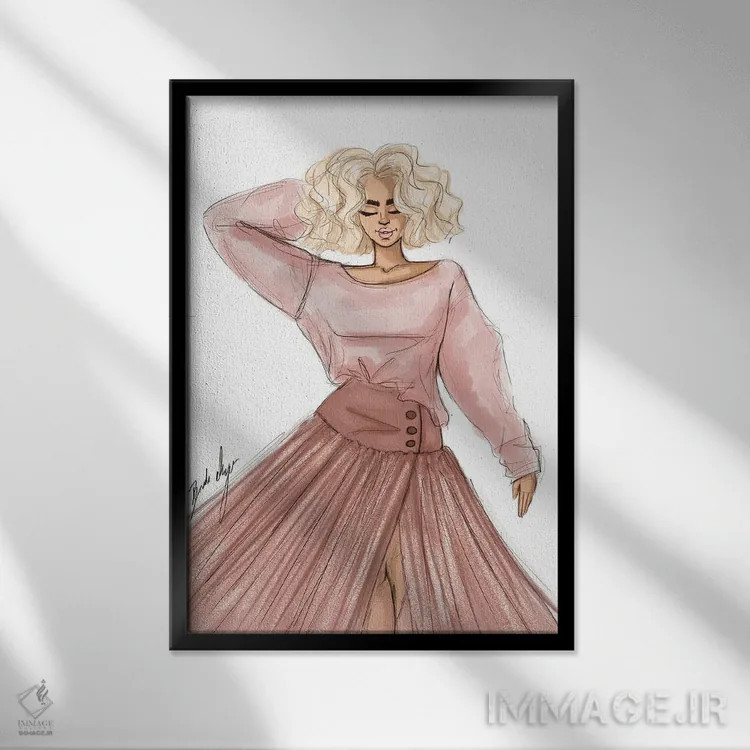 تابلو زیبا در صورتی اثر بروک اشلی - نمای قابدار مشکی