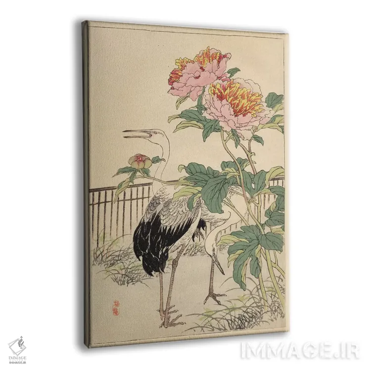 تابلو درنا و گل صدتومانی اثر بایری - نمای پرسپکتیو محصول