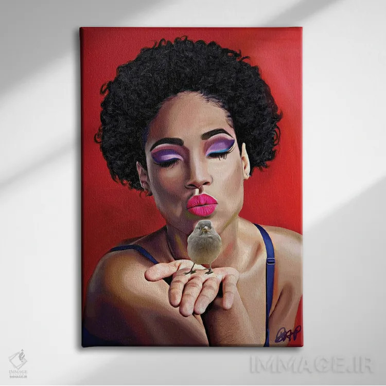 تابلو یک پرنده در دست اثر برندی آدامز-پیفوس - نمای روبهرو روی دیوار