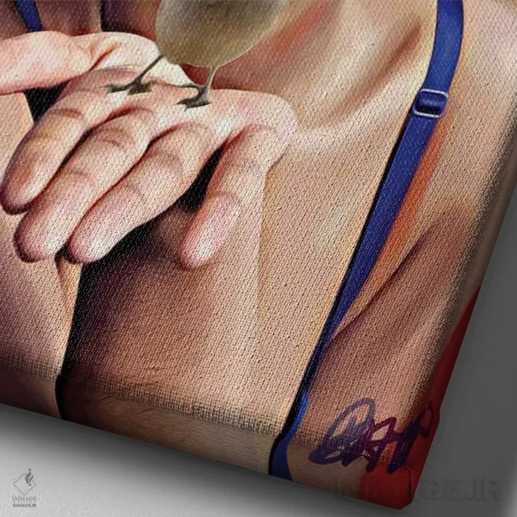 تابلو یک پرنده در دست اثر برندی آدامز-پیفوس - نمای نزدیک بافت بوم