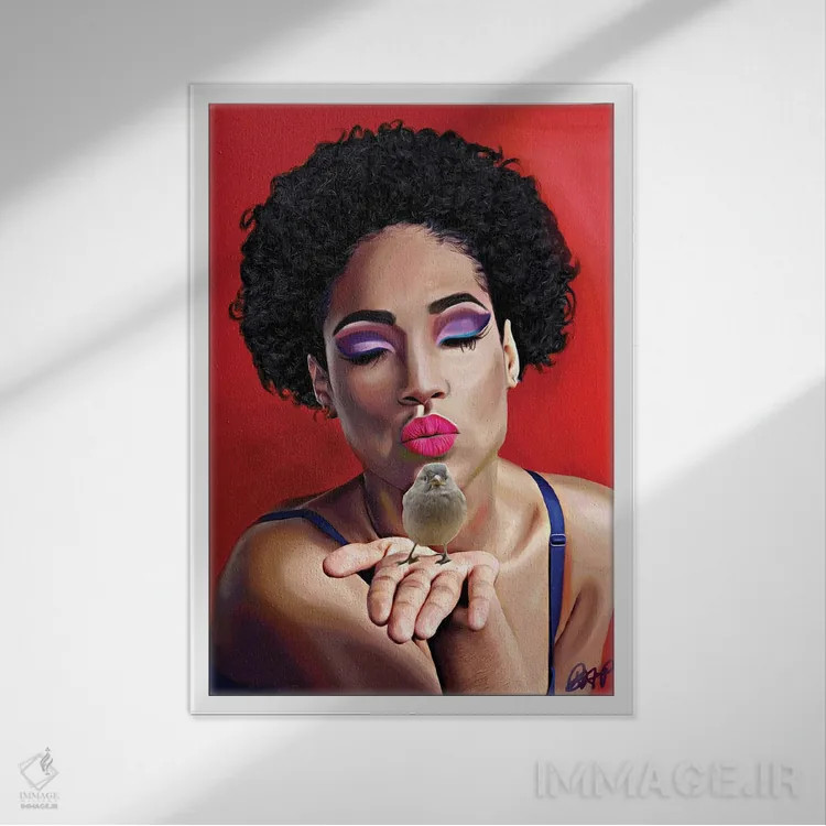 تابلو یک پرنده در دست اثر برندی آدامز-پیفوس - نمای قابدار سفید