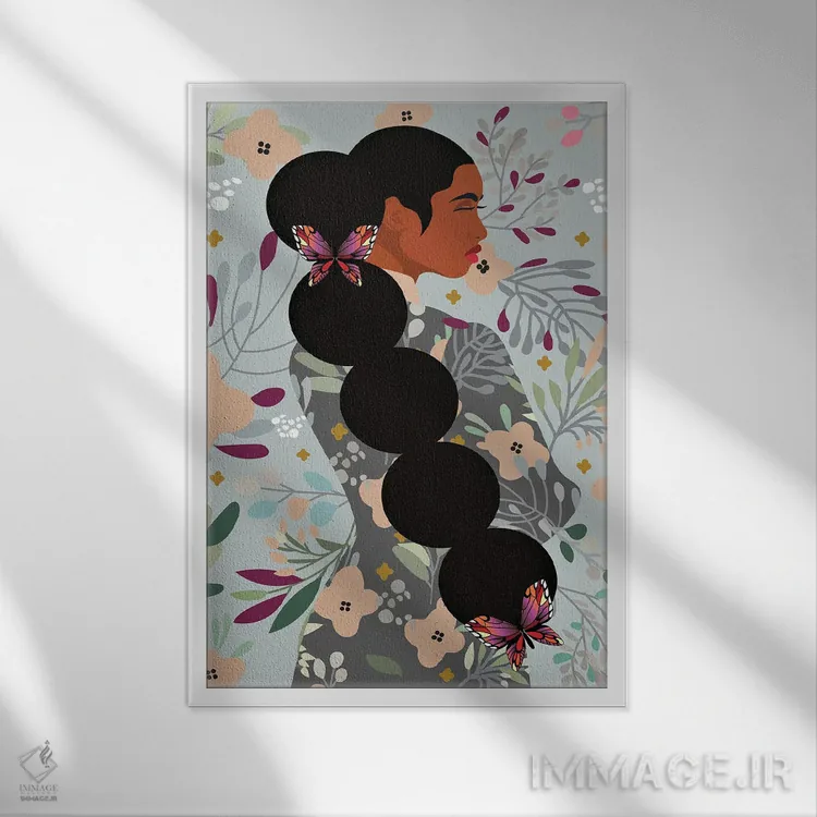 تابلو شکوفه دادن – زمینه گلدار اثر برندی آدامز-پیفوس - نمای قابدار سفید