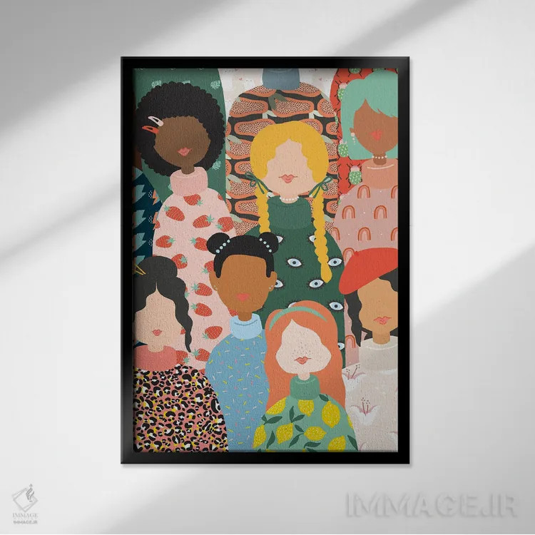 تابلو گروه زنان اثر استودیو بو (استودیوی هنری) - نمای قابدار مشکی