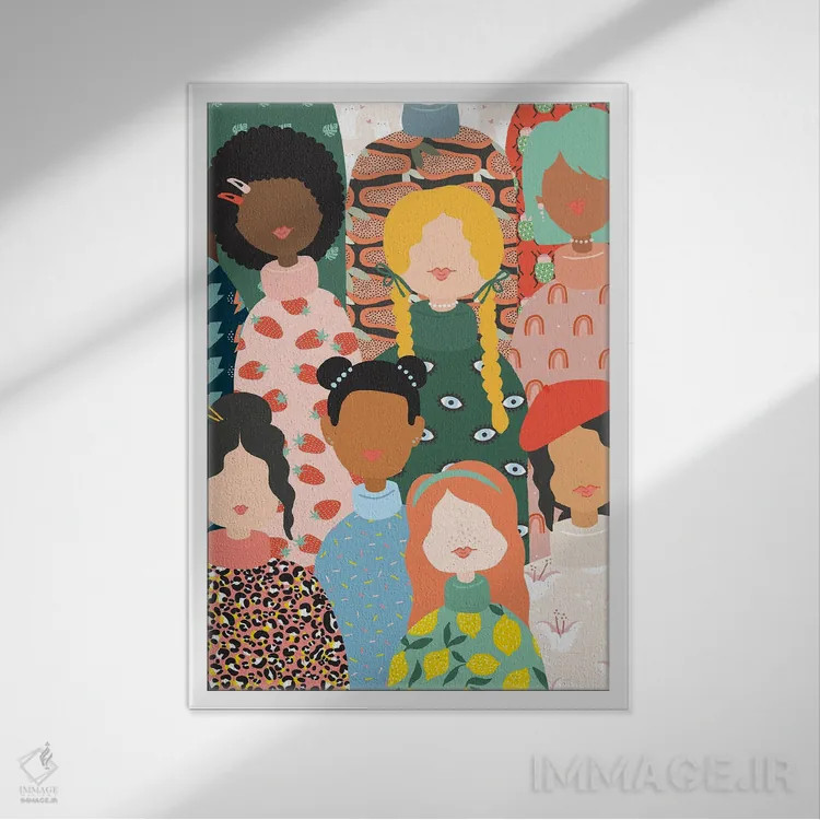 تابلو گروه زنان اثر استودیو بو (استودیوی هنری) - نمای قابدار سفید