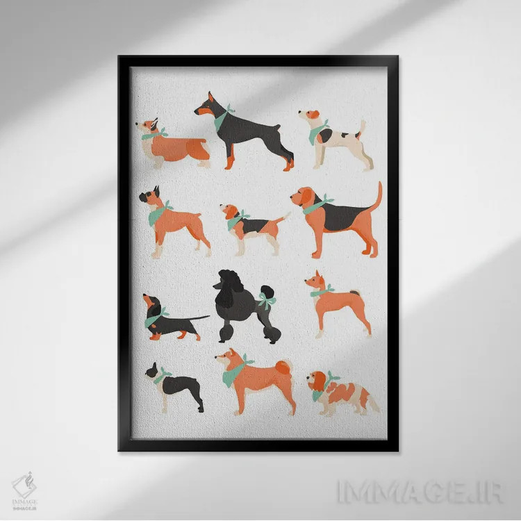 تابلو نمودار سگها اثر استودیو بو (استودیوی هنری) - نمای قابدار مشکی