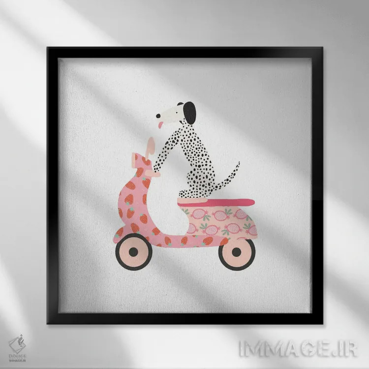 تابلو اسکوتر سگ اثر استودیو بو (استودیوی هنری) - نمای قابدار مشکی