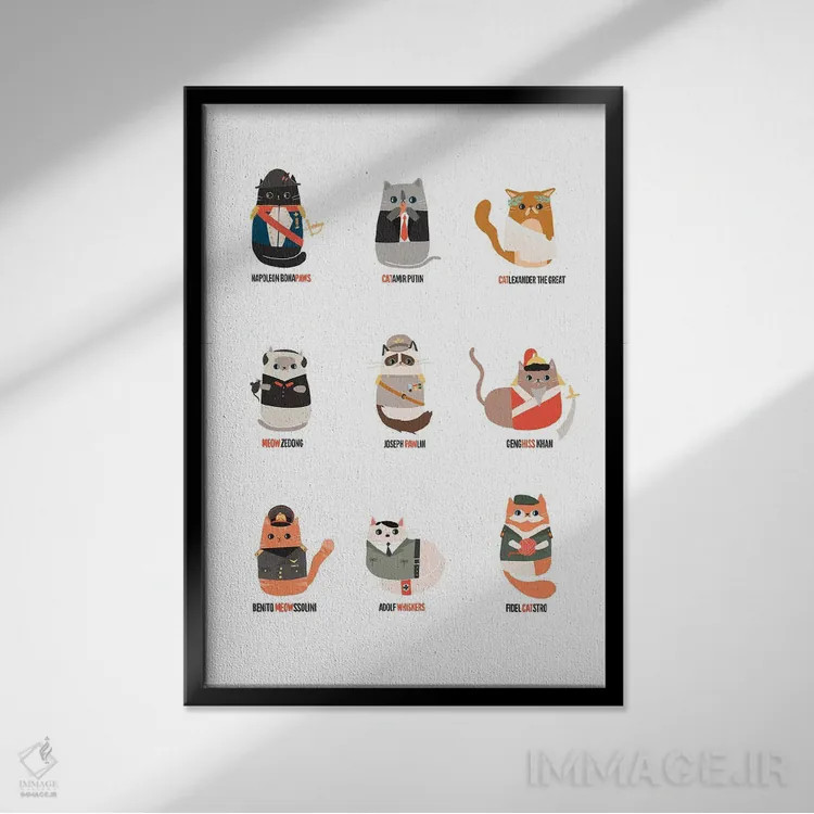 تابلو گربههای شیطون اثر استودیو بو (استودیوی هنری) - نمای قابدار مشکی