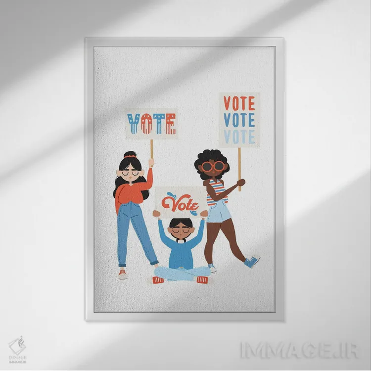 تابلو Vote, Vote,رای بده، رای بده، رای بده اثر استودیو بو (استودیوی هنری) - نمای قابدار سفید