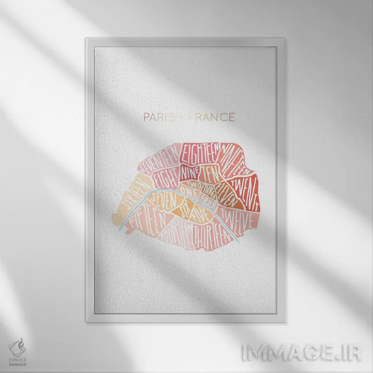 تابلو نقشهٔ پاریس اثر استودیو بو (استودیوی هنری) - نمای قابدار سفید