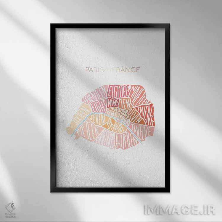 تابلو نقشهٔ پاریس اثر استودیو بو (استودیوی هنری) - نمای قابدار مشکی