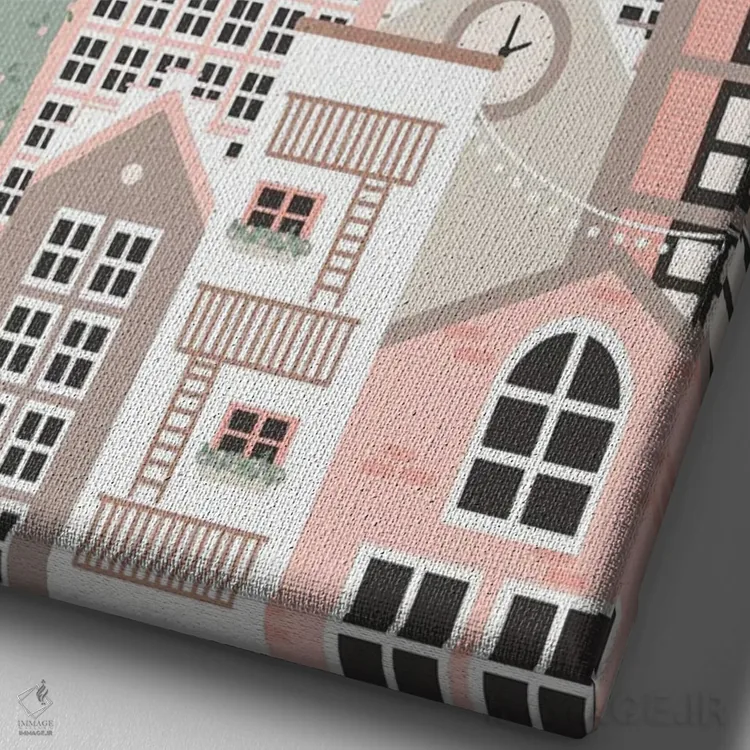 تابلو شهر پاستلی اثر استودیو بو (استودیوی هنری) - نمای نزدیک بافت بوم