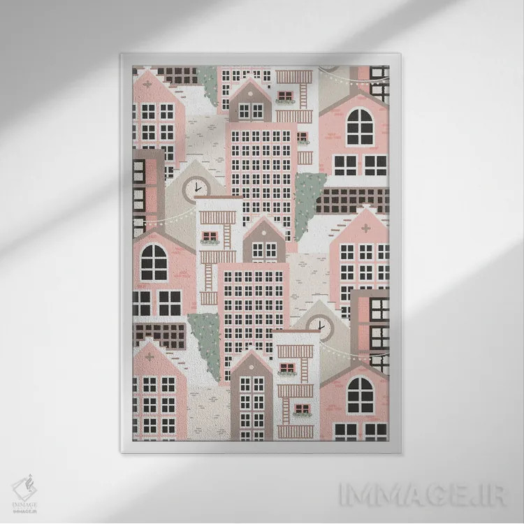 تابلو شهر پاستلی اثر استودیو بو (استودیوی هنری) - نمای قابدار سفید